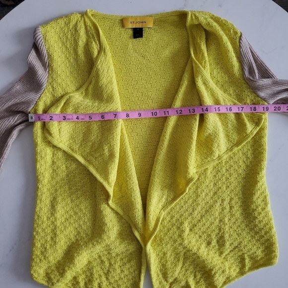 St. John Draped Cardigan Small Neon Yellow Beige - Picture 6 of 10